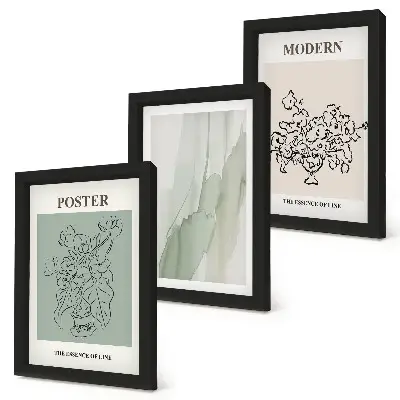 Flowers in a vase in a modern and minimalist style framed triptych