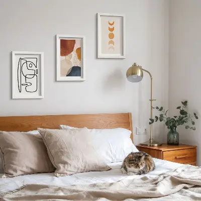 Photo frame wall decorations with abstract shapes and colors