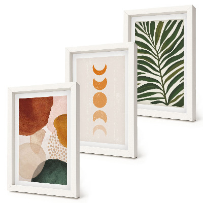 Framed triptych Abstract shapes in warm colors and leaves