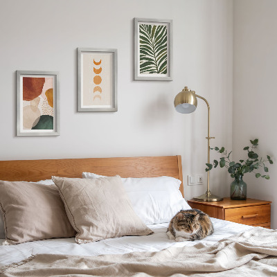 Framed triptych Abstract shapes in warm colors and leaves