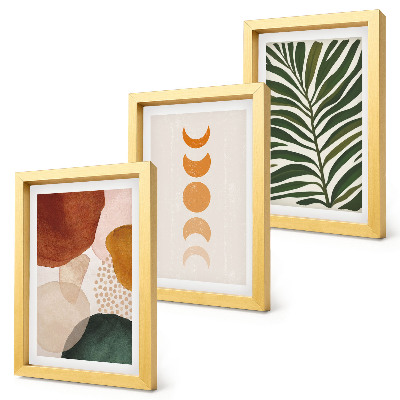 Framed triptych Abstract shapes in warm colors and leaves