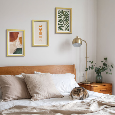 Framed triptych Abstract shapes in warm colors and leaves