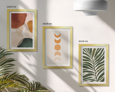Framed triptych Abstract shapes in warm colors and leaves