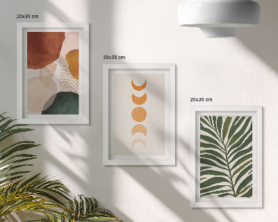 Framed triptych Abstract shapes in warm colors and leaves