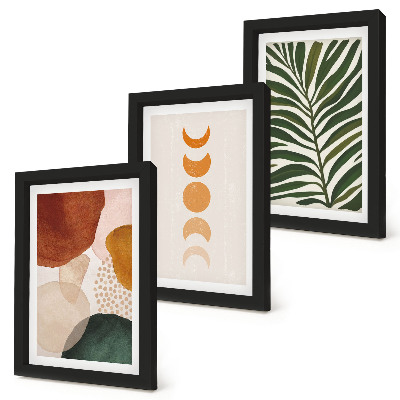Framed triptych Abstract shapes in warm colors and leaves