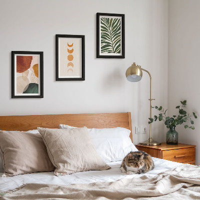 Framed triptych Abstract shapes in warm colors and leaves