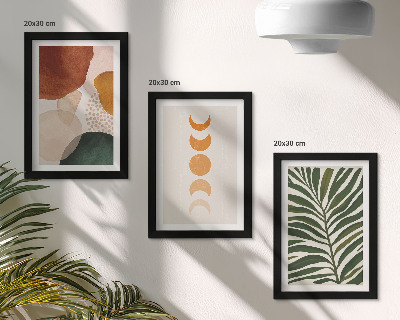 Framed triptych Abstract shapes in warm colors and leaves