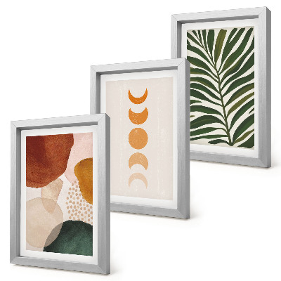 Framed triptych Abstract shapes in warm colors and leaves