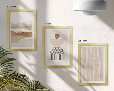 Photo frame wall with abstract landscape featuring natural shapes and geometry