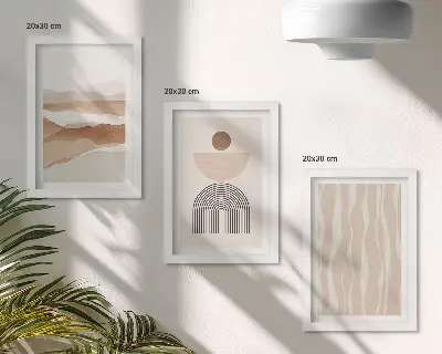Photo frame wall with abstract landscape featuring natural shapes and geometry