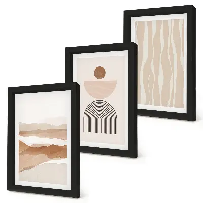 Photo frame wall with abstract landscape featuring natural shapes and geometry