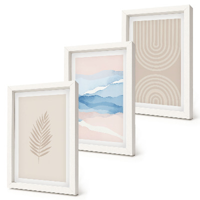 Framed triptych Leaves and waves in shades of beige and blue
