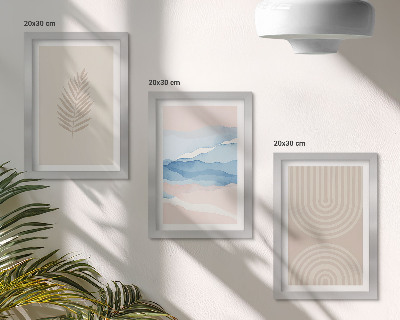 Framed triptych Leaves and waves in shades of beige and blue