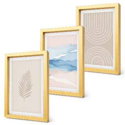 Framed triptych Leaves and waves in shades of beige and blue