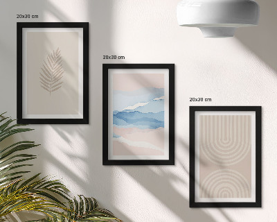 Framed triptych Leaves and waves in shades of beige and blue