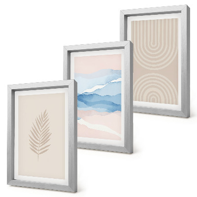 Framed triptych Leaves and waves in shades of beige and blue