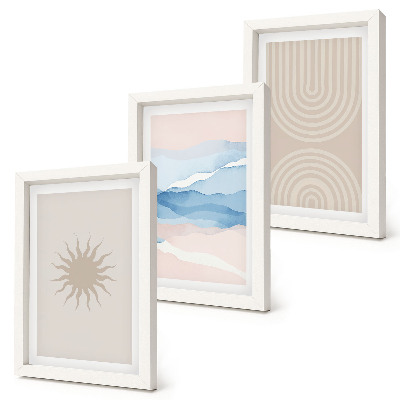 3-piece wall art set Sun, waves and abstract lines in pastel colors