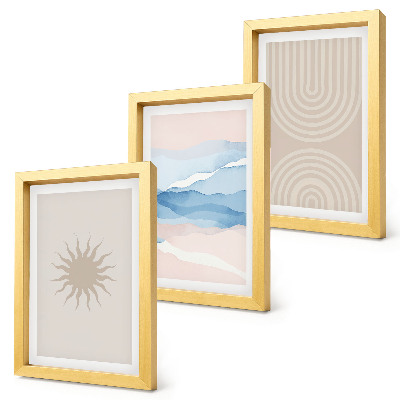 3-piece wall art set Sun, waves and abstract lines in pastel colors