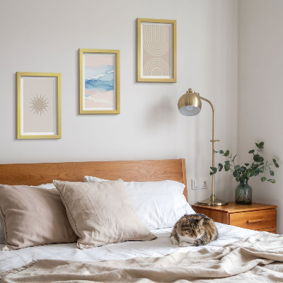 3-piece wall art set Sun, waves and abstract lines in pastel colors