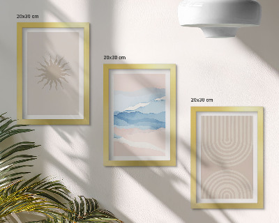 3-piece wall art set Sun, waves and abstract lines in pastel colors