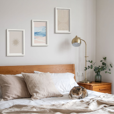 3-piece wall art set Sun, waves and abstract lines in pastel colors