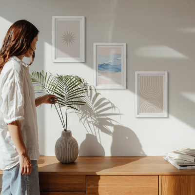3-piece wall art set Sun, waves and abstract lines in pastel colors