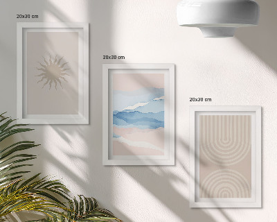 3-piece wall art set Sun, waves and abstract lines in pastel colors