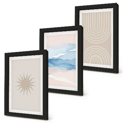 3-piece wall art set Sun, waves and abstract lines in pastel colors
