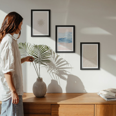 3-piece wall art set Sun, waves and abstract lines in pastel colors