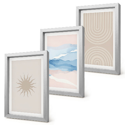 3-piece wall art set Sun, waves and abstract lines in pastel colors