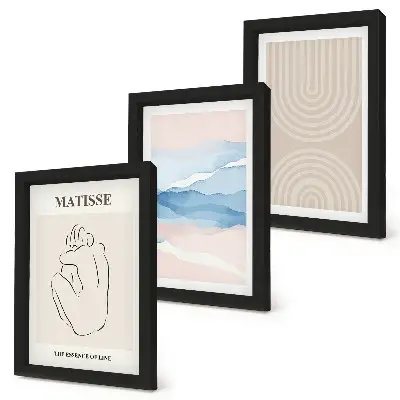 Photo frame wall with lines and waves in pastel shades and a minimalist accent