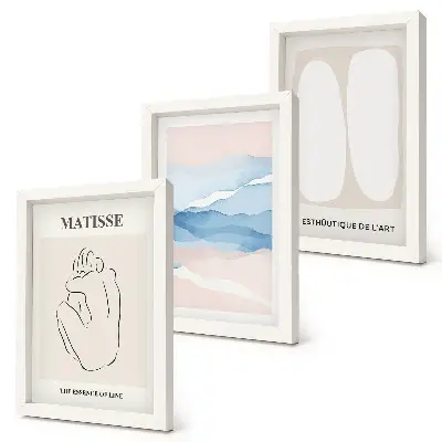 Matisse abstract forms and delicate colors triptych framed