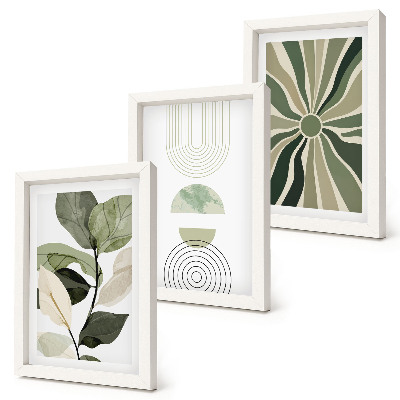 3-piece wall art set Plant motifs with geometric shapes in green