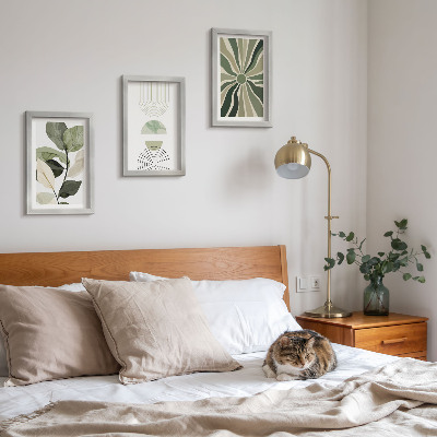 3-piece wall art set Plant motifs with geometric shapes in green