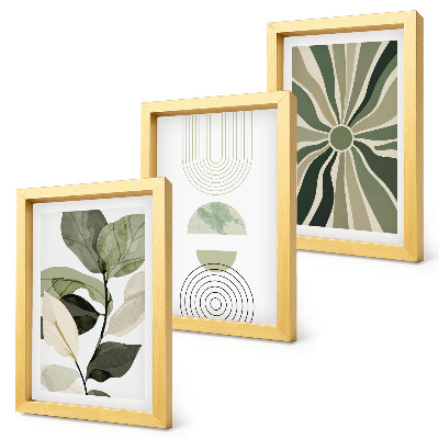 3-piece wall art set Plant motifs with geometric shapes in green