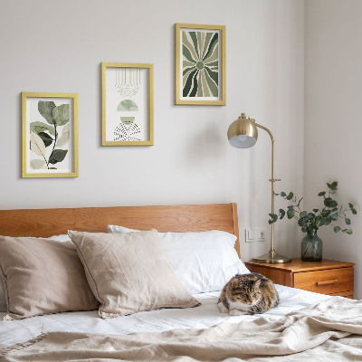 3-piece wall art set Plant motifs with geometric shapes in green