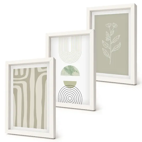 Photo frame wall gallery set featuring geometric patterns with green plant accents
