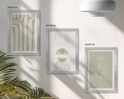 Photo frame wall gallery set featuring geometric patterns with green plant accents