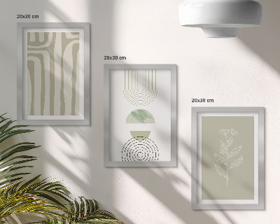 Photo frame wall Geometric patterns with plant accents in shades of green
