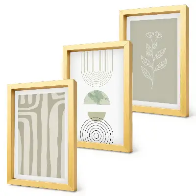 Photo frame wall gallery set featuring geometric patterns with green plant accents
