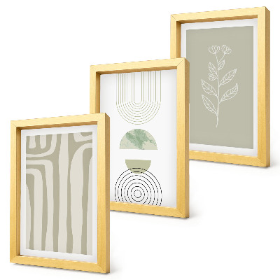 Photo frame wall Geometric patterns with plant accents in shades of green