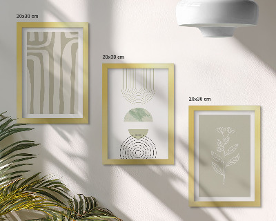 Photo frame wall Geometric patterns with plant accents in shades of green