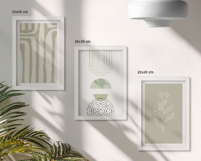 Photo frame wall Geometric patterns with plant accents in shades of green