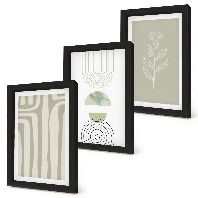 Photo frame wall Geometric patterns with plant accents in shades of green