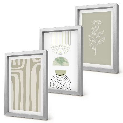 Photo frame wall Geometric patterns with plant accents in shades of green
