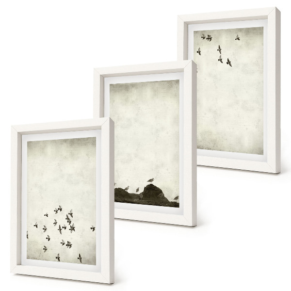 Framed triptych Birds in flight painted minimalist style