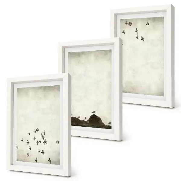 Birds in flight minimalist painting framed triptych