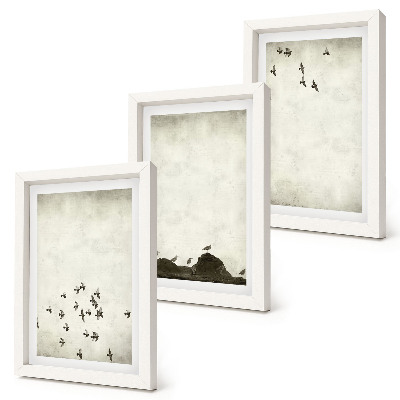 Framed triptych Birds in flight painted minimalist style