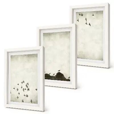 Birds in flight minimalist painting framed triptych