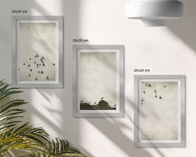Framed triptych Birds in flight painted minimalist style